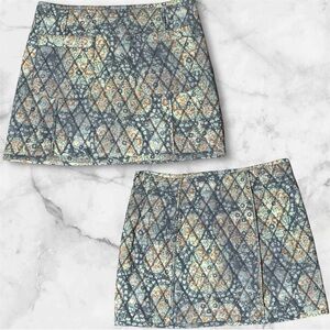 Free People Quilted Floral Mini Skirt in Blue and Beige